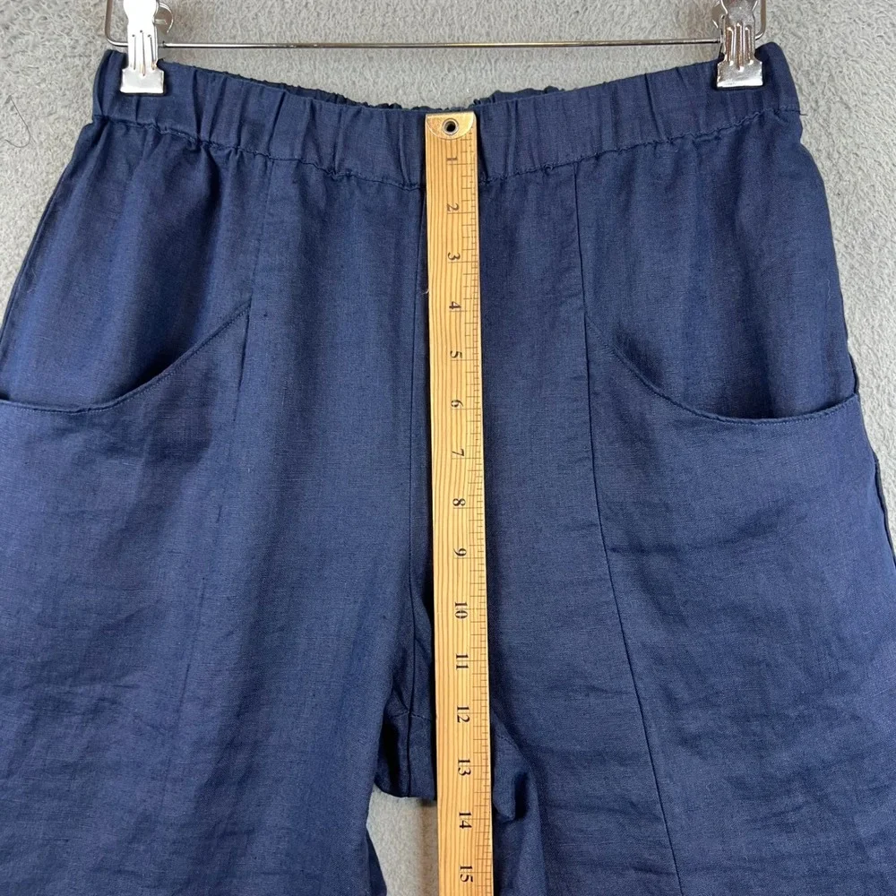 Quince Navy Blue 100% European Linen Straight Leg Elastic Waist Pants Womens S